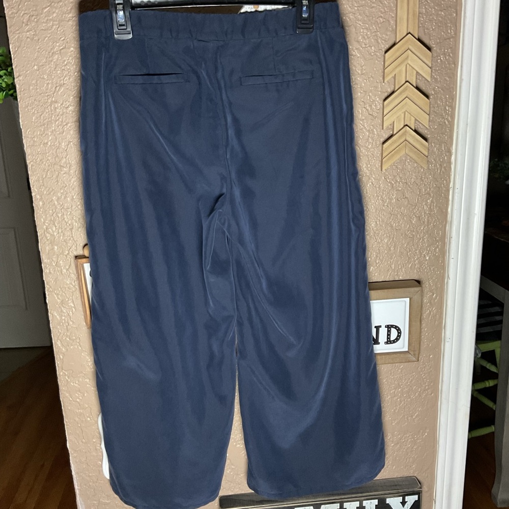 J. Jill Navy Blue Silk Pull On Wide Leg Crop Pants Women’s Size Small Petite - Picture 2 of 2